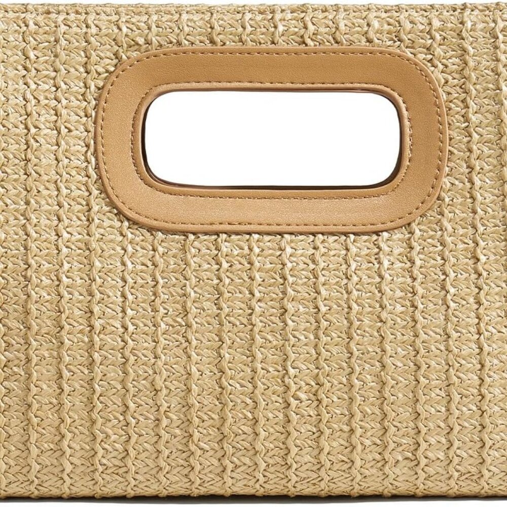 Chic Straw Clutch Purses for Women with Top Handle Summer Bag, Ideal Vacation Ha